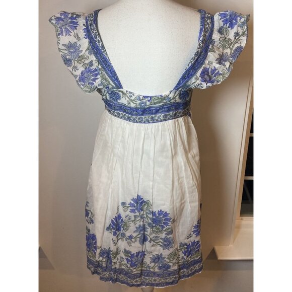 NWT Juliet Dunn London Babydoll Dress Flutter Sleeves Blue Green Size 0 2/4 - Picture 3 of 6